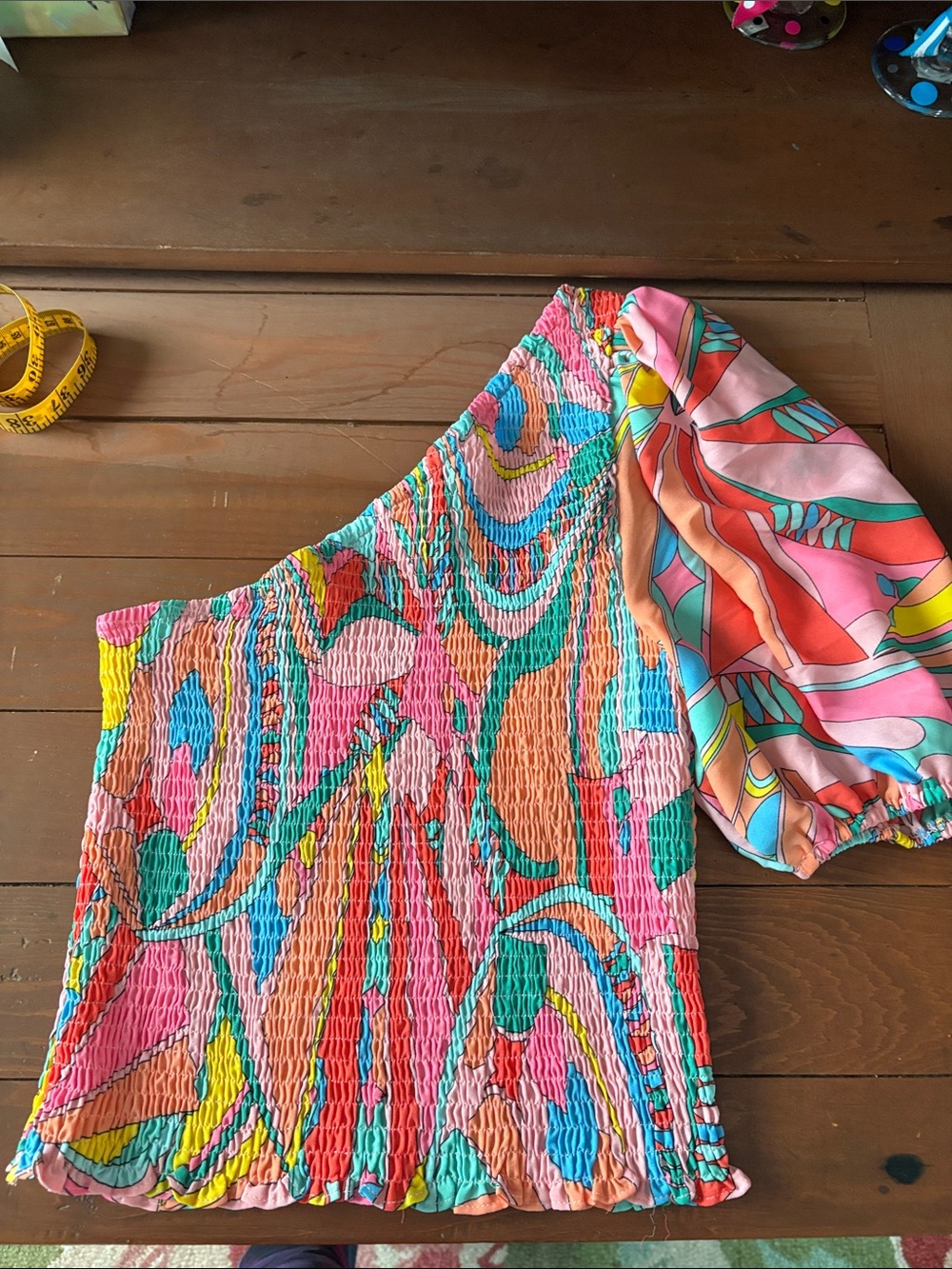 Karlie Multicolor Smocked One-Shoulder Top